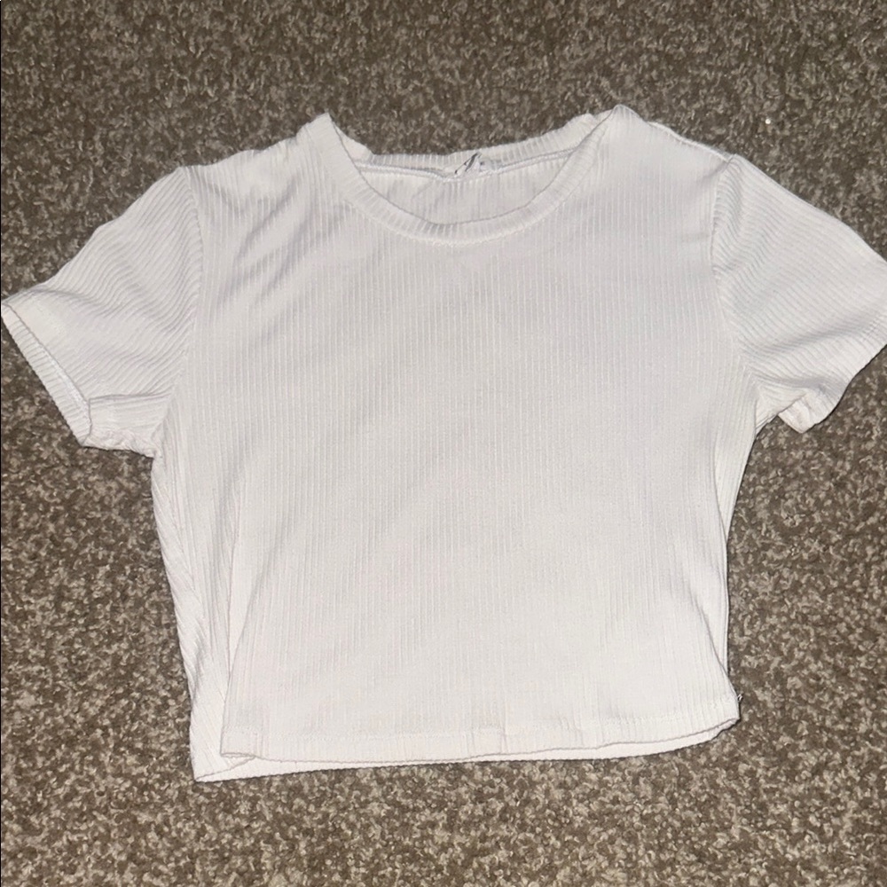 Garage White Cropped Fitted Short Sleeve Tee